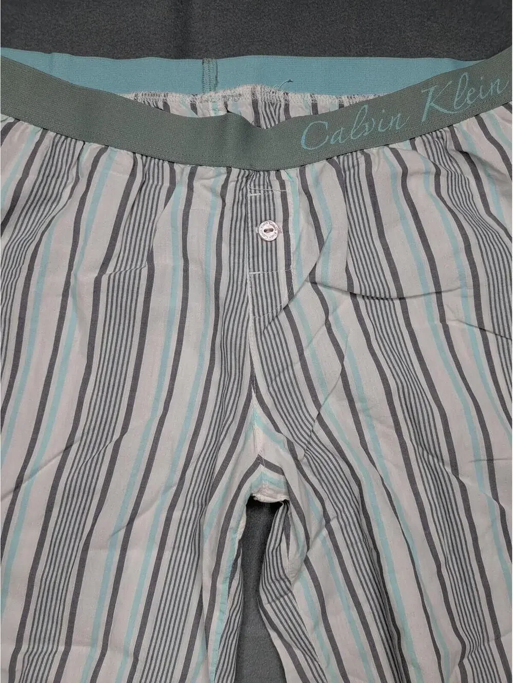 Calvin Klein Pajama Pants Mens Small Gray Stripe Logo Waist Lounge Sleepwear